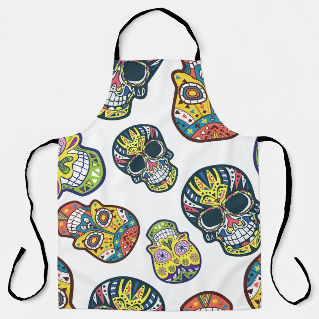 Colourful sugar skull: intricate pattern. apron (Front)
