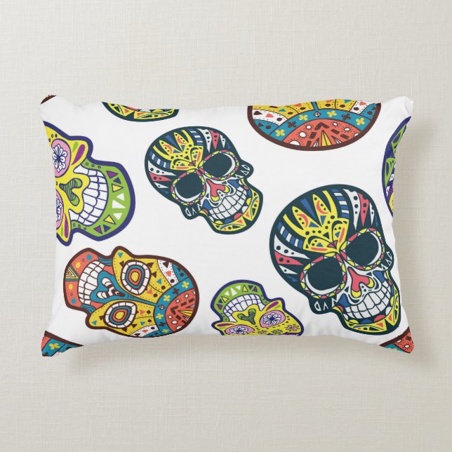 Colourful sugar skull: intricate pattern. decorative cushion (Front)