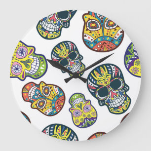 Colourful sugar skull: intricate pattern. large clock