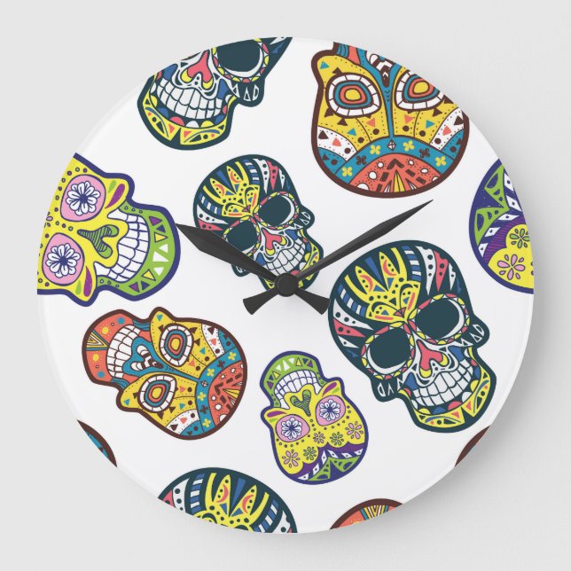 Colourful sugar skull: intricate pattern. large clock (Front)