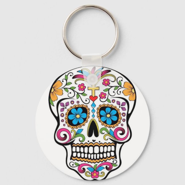 Colourful Sugar Skull Key Ring (Front)