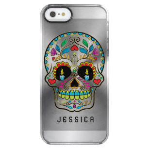 Colourful Sugar Skull Metallic Silver Background 4 Clear iPhone SE/5/5s Case