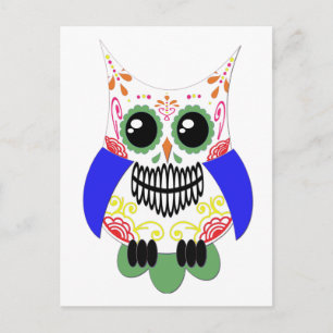 Colourful Sugar Skull Owl Postcard