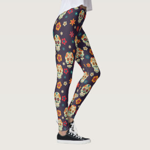 Colourful sugar skull pattern leggings