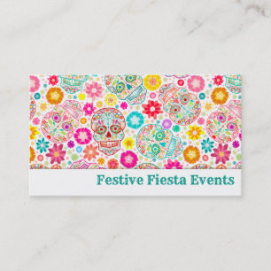 Colourful Sugar Skulls and Flowers Fiesta Business Card