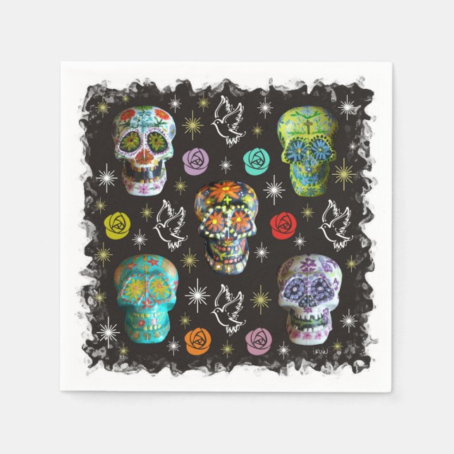 Colourful Sugar Skulls Napkin (Front)