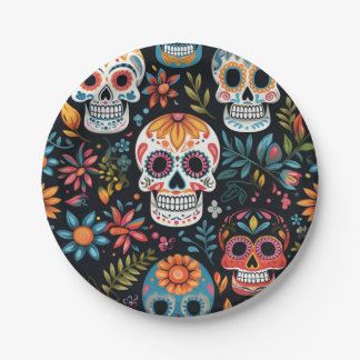 Colourful Sugar Skulls Paper Plate