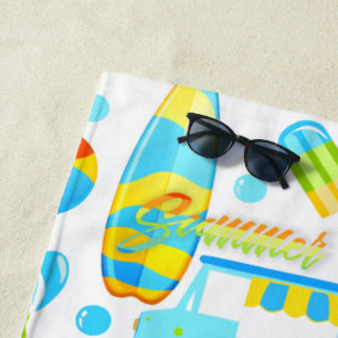 Colourful Summer and Beach Fun Monogrammed Pattern Towel