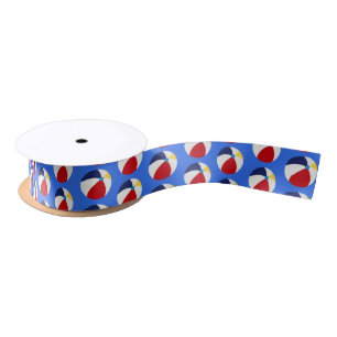Colourful Summer Beach Ball Pattern Blue Satin Ribbon