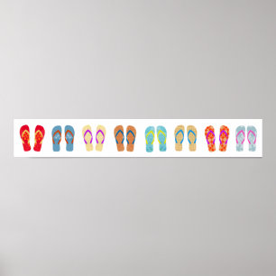 Colourful Summer Beach Flip Flops Horizontal Poster