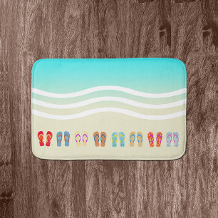 Colourful Summer Beach Waves  Flip Flops Bath Mat