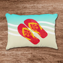 Colourful Summer Beach Waves Flip Flops Pillow