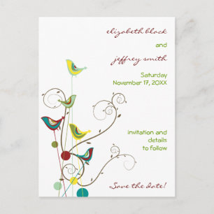 Colourful Summer Birds Swirls Wedding Save The Dat Announcement Postcard