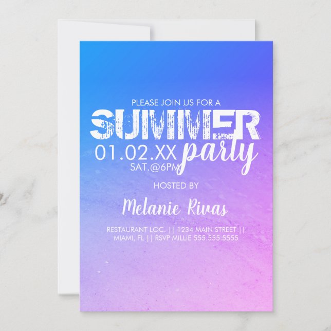 Colourful Summer Birthday Beach Party Blue Pink Invitation (Front)
