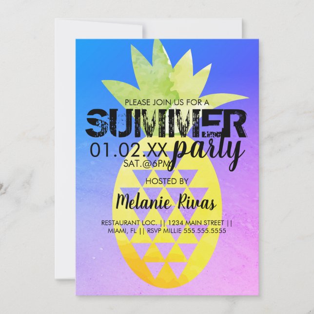 Colourful Summer Birthday Beach Party Pineapple Invitation (Front)