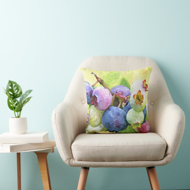 Colourful Summer Blueberries Watercolor Cushion (Chair)