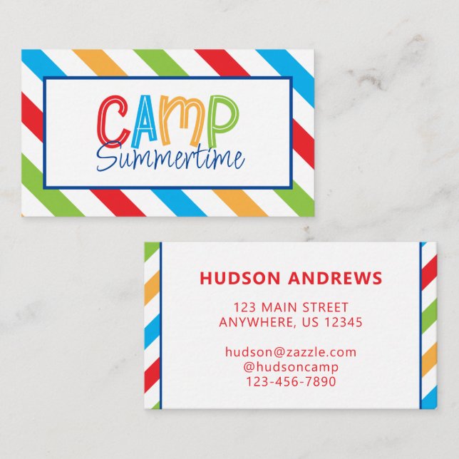 Colourful Summer Camp Personalised Contact Cards (Front/Back)