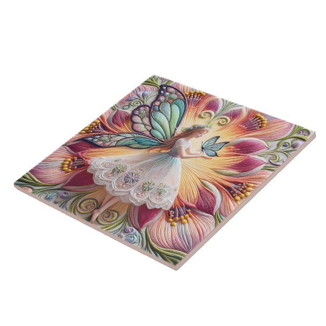 Colourful Summer Fairy Butterfly Tile (Side)