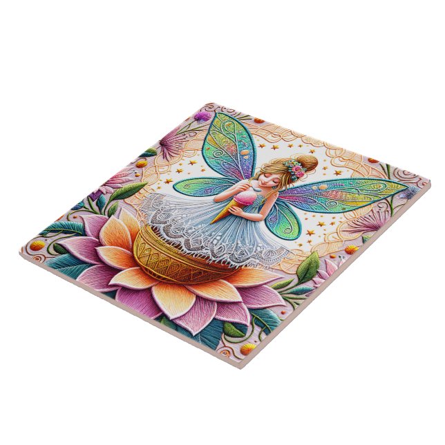 Colourful Summer Fairy Two  Illustration Tile (Side)