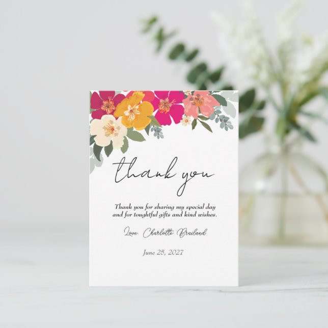 Colourful Summer Floral Bridal Shower Thank You  Postcard (Standing Front)