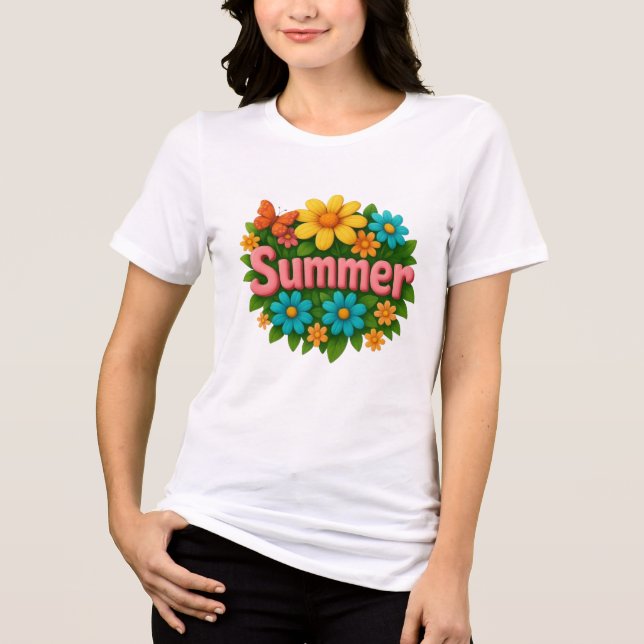 Colourful Summer Floral Design  Tri-Blend Shirt (Front)