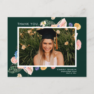 Colourful Summer Floral Graduation Photo Thank You Postcard