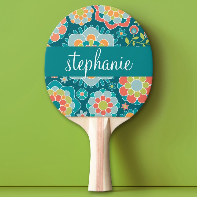 Colourful Summer Floral Pattern Custom Name Ping Pong Paddle (Custom Ping Pong Paddle)