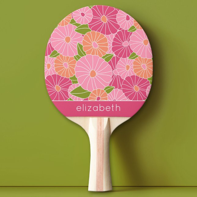 Colourful Summer Floral Pattern Custom Name Ping Pong Paddle (Custom Ping Pong Paddle)