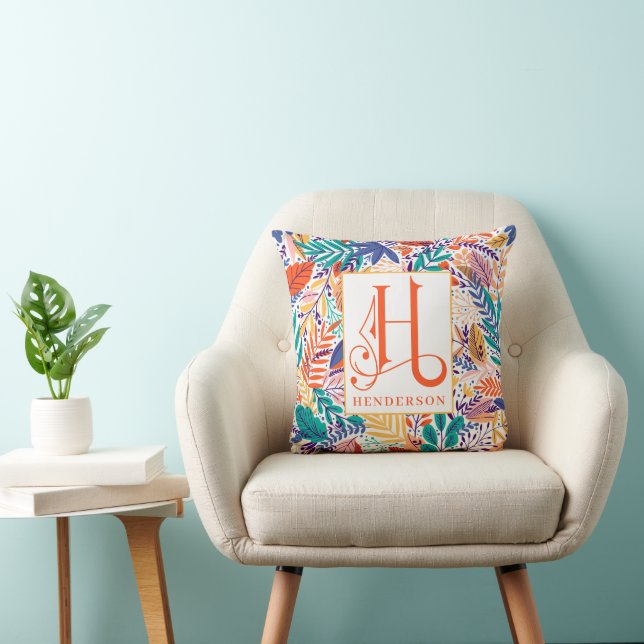 Colourful Summer Floral Pattern Monogram H Cushion (Chair)