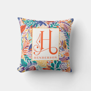 Colourful Summer Floral Pattern Monogram H Cushion