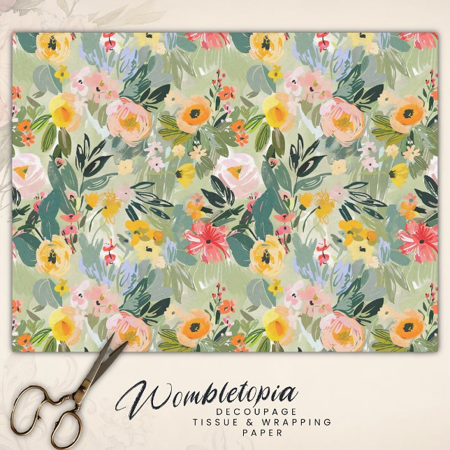 Colourful Summer Floral Watercolor Peach Decoupage Tissue Paper (Creator Uploaded)