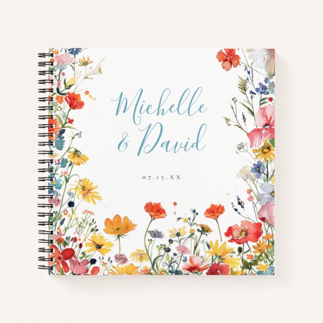 Colourful Summer Floral Wedding Guest Book (Front)