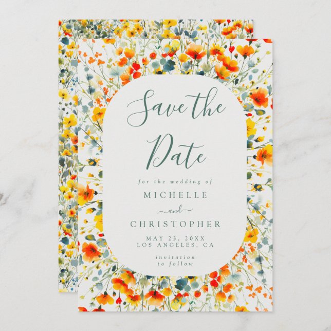 Colourful Summer Floral Wedding Save The Date (Front/Back)