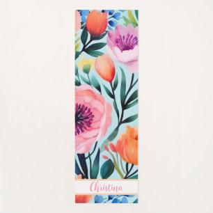 colourful summer flower design with name  yoga mat
