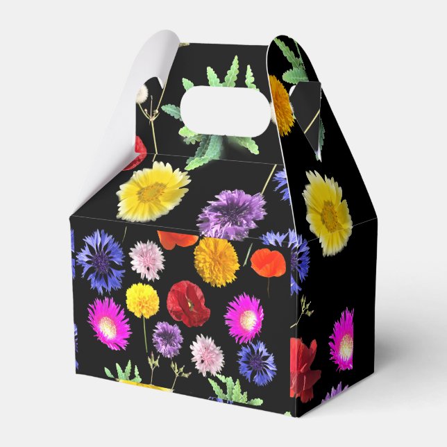 colourful summer flowers on black background favour box (Front Side)