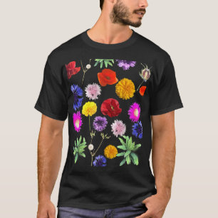 colourful summer flowers on black background T-Shirt