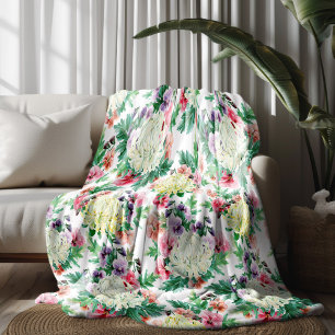 Colourful summer flowers pattern fleece blanket
