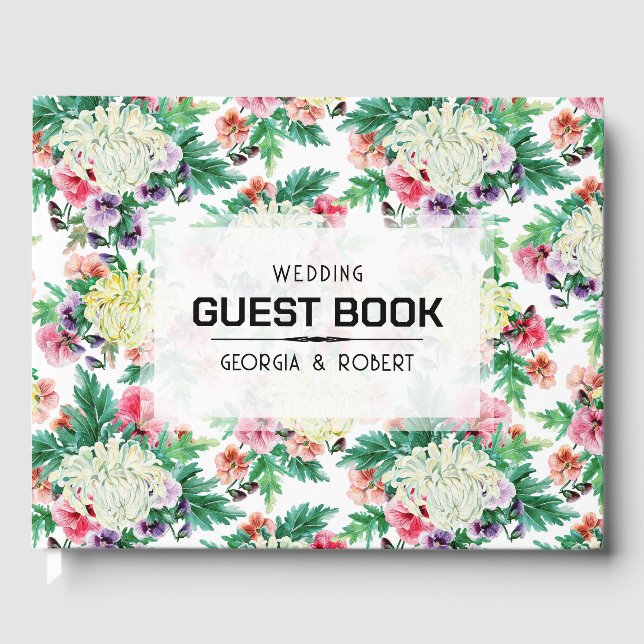 Colourful Summer flowers pattern Guest Book (Front)