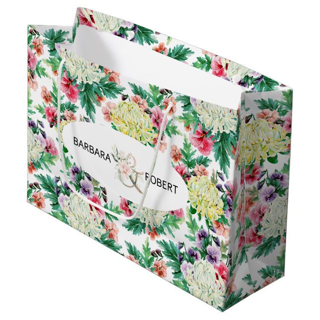 Colourful summer flowers pattern large gift bag (Front Angled)
