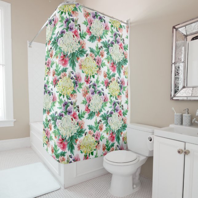 Colourful summer flowers pattern shower curtain (In Situ)