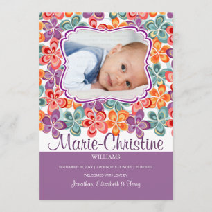 Colourful Summer Flowers Photo Birth Anouncement Announcement