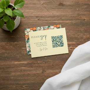 Colourful summer flowers QR code, Wedding RSVP Enclosure Card