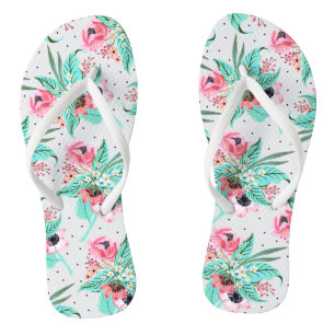 Colourful Summer Flowers, Slim Straps Flip Flops
