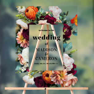 Colourful Summer Flowers Wedding Acrylic Sign