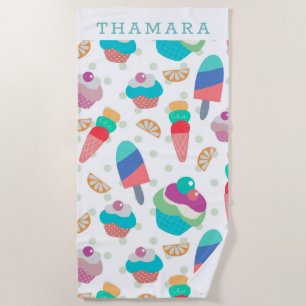 Colourful summer food seamless pattern beach towel