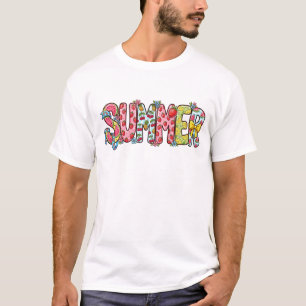 Colourful Summer Fruit Doodle Typography Graphic T-Shirt
