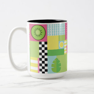 Colourful summer fruit mosaic, fun watermelon kiwi Two-Tone coffee mug