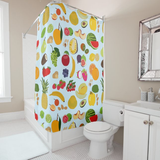 Colourful Summer Fruit Pattern Shower Curtain (In Situ)