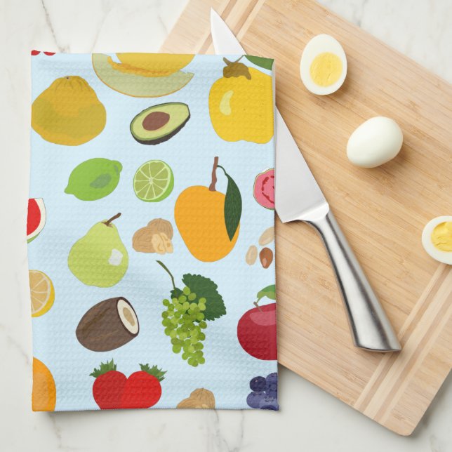 Colourful Summer Fruit Pattern Tea Towel (Quarter Fold)