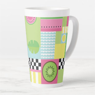 Colourful summer fruit pink green yellow mosaic latte mug